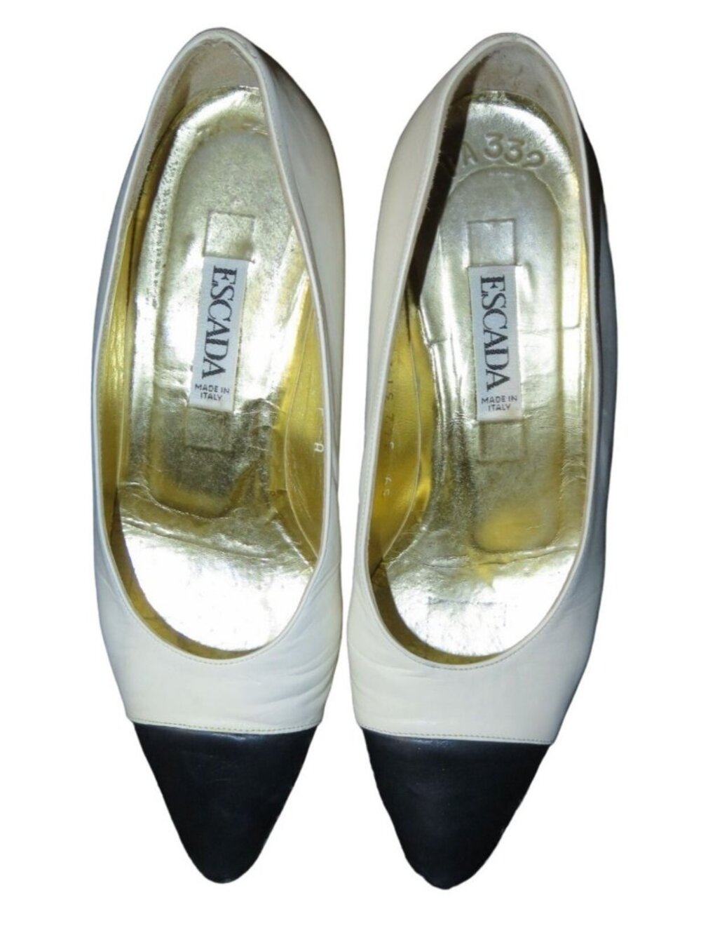 Escada Cream Italian Leather Kitten Heel Cap Toe Pumps size 8
